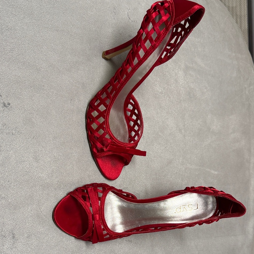RSVP Red Satin Lattice Peep-Toe Heels